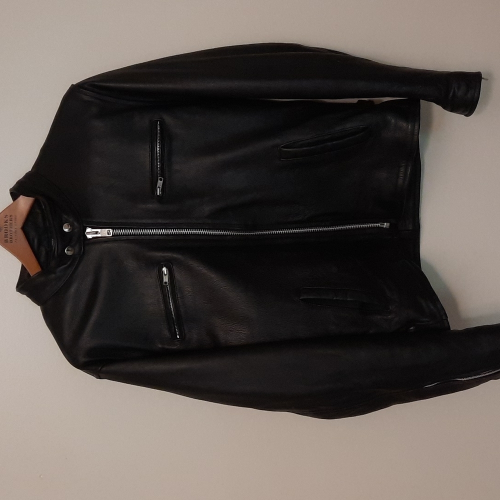 Black Leather Tab Collar Jacket - image 4